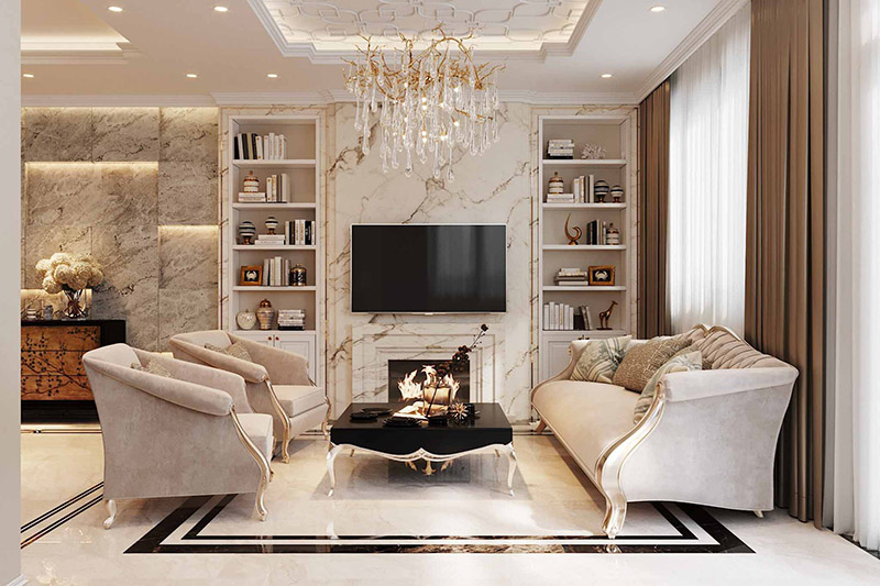 Thiết kế nội thất phòng khách tân cổ điển