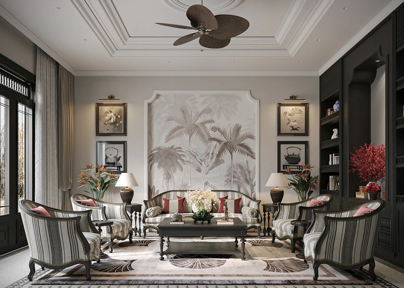 Thiết kế phòng khách Indochine
