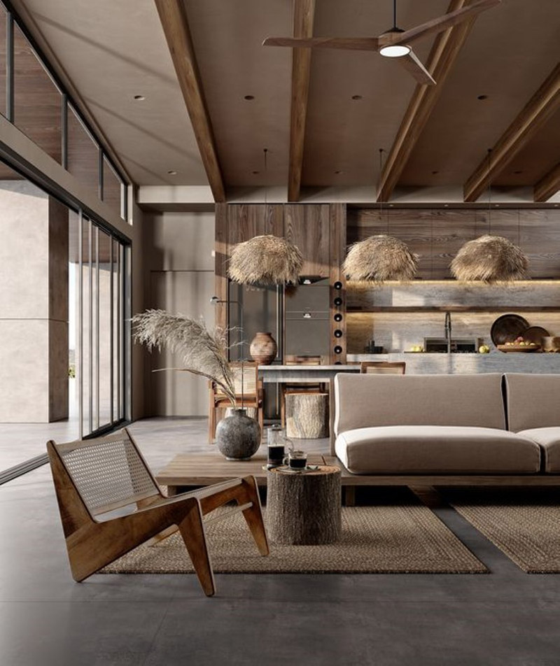 Thiết kế nội thất phòng khách Rustic