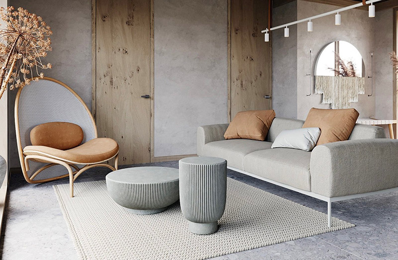 Thiết kế nội thất phòng khách Wabi Sabi