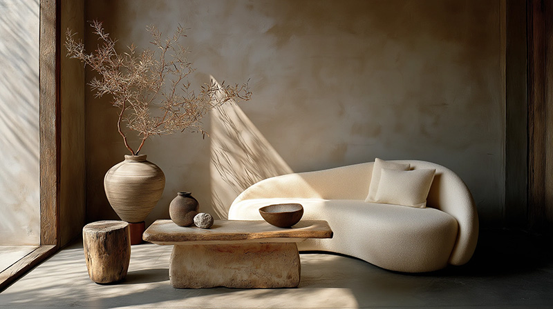 Thiết kế phòng khách Wabi Sabi đẹp
